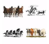 SUPERDANT 4Pcs Western Animals Heat Transfer Stickers Horses Cows Iron on Transfers Cowboy Iron on Patches Stickers Washable Sticker Paper for Clothing T-Shirt DIY Applique