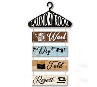 SUPERDANT 5 PCS Laundry Room Wooden Signs Wall Decorative Plaque Laundry Room Decor Wall-mounted Removable Hanging Wood Signs Entryway Wall Art Decor for Laundry Room Bathroom Decorations