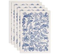 SUPERDANT 5 Pcs Marine Life Underglaze Transfer Paper Dolphins Sea Turtles Ceramic Decals for Pottery Porcelain Cups Plates Vases Clay Fire-On Bowls Beginner Friendly Extra Large 52x37cm