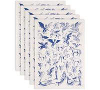 SUPERDANT 5PCS Blue Ceramic Transfers Decals Western Dragons Underglaze Transfers for Pottery DIY Unicorn Mermaid Fairies Magical Creatures Transfer Paper for Potteries Art Porcelain Ceramics Vases