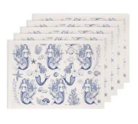 SUPERDANT 5PCS Mermaids Underglaze Transfers for Pottery Mermaid Ceramic Decals Transfer Stickers Blue Underglaze Transfers Paper for Porcelain Overglaze Enamel Clay Decal 52x37cm