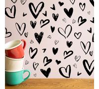 SUPERDANT 5PCS Simple Heart Shape Wall Stickers Black and White Love PVC Waterproof Wall Decals Self-Adhesive Sticker Set Decoration for Living Room Bedroom Lounge Apartment Hotel Home