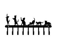 SUPERDANT 6 Black Cat Key Holder Cats in Different Poses Pattern with 9 Hooks for Bag Clothes Key Hanging Small Wall Shelf Holder Halloween Wall Decorative about