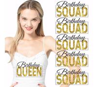 SUPERDANT 6 PCS Birthday Squad Iron On Transfers Birthday Queen Heat Transfer Stickers Iron on Patches Stickers Washable Heat Transfer Decals for Girl's T Shirts Clothing Jeans DIY Applique Decals