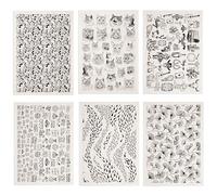 SUPERDANT 6 Styles Underglaze Transfers for Pottery Skull Cat Fish Leaf Cowboy Clay Transfer Paper Ceramic Decals Transfer Stickers for Pottery DIY Handicraft Supplies Enamel Gifts