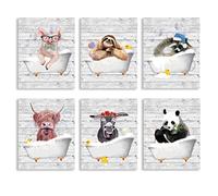 SUPERDANT 6pcs Animal Bathroom Wall Art Prints Bathroom Wall Pictures Bathtub Canvas Poster Cute Animals for Kid's Room Nursery Toilet Unframed 20x25cm