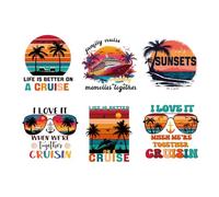 SUPERDANT 6Pcs Beach Sunset Iron On Transfer Paper Cruise Heat Transfer Sticker DIY Iron-on Decals Washable DTF Transfers Ready to Press for T-Shirt Clothing Summer Decor