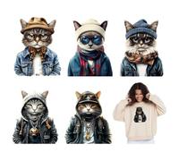 SUPERDANT 6PCS Cats Iron on Transfer Decals for Clothing Cute Cat Heat Transfer Stickers Patches for DIY Clothes Funny Animal Transfers for T-Shirt Backpacks Craft DIY Decoration Applique