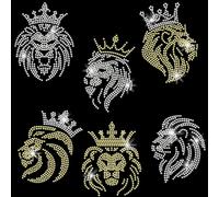 SUPERDANT 6pcs Crown Lion Iron on Rhinestones Lion's Head Crystal Heat Transfer Stickers Animal Iron on Decals Rhinestone Patches for T-Shirt Clothing Tote Bag Jackets DIY Art Craft Gifts