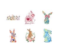 SUPERDANT 6PCS Iron On Transfer Paper Easter Rabbit Heat Transfer Sticker Cute Risen Hot Press Patch Decals Applique DIY Decoration for Clothes T-Shirts Cushion and Canvas Bags