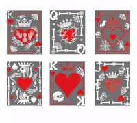 SUPERDANT 6PCS Iron On Transfer Paper Red Skeleton Poker Heat Transfer Sticker Playing Cards Hot Press Patch Decals Applique DIY Decoration for Clothes T-Shirts Cushion and Canvas Bags