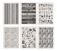 SUPERDANT 6PCS Mixed Underglaze Transfers for Pottery Lace Camping Leaf Planters Transfer Stickers Ceramic Decals Black Waterslide Paper for Porcelain Overglaze Enamel Clay Decal