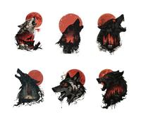 SUPERDANT 6pcs Wolf Moon Iron On Transfer Stickers Gothic Heat Transfer Paper for Custom T-Shirts 18x25cm Large Size Iron On Patches for DIY Clothing Projects Colorful