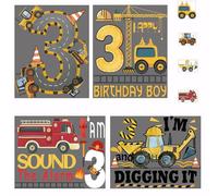SUPERDANT 8 Sheets Colorful 3rd Birthday Iron On Transfer Paper 25x20cm Large Excavator Design with 5x7cm Small Patch Plastic Core Easy Press for Toddler Shirt Tote Craft, Colorful