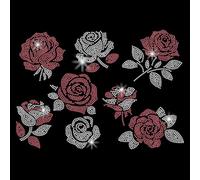 SUPERDANT 8pcs Roses Iron on Rhinestones for Clothes Red Flowers Crystal Heat Transfer Stickers Iron on Decals Rhinestone Patches for Girls Woman T-Shirt Clothing Hoodie Jackets DIY Art Craft Gifts