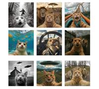 SUPERDANT 9 PCS Cat Selfie Heat Transfer UFO Dinosaurs Iron-On Transfers Plastic Stickers Set Clothing Iron on Decals for T-Shirt Canvas Bags Jackets Pillow Hoodie DIY Crafts