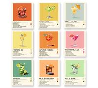 SUPERDANT 9 Pcs Cocktails Canvas Wall Art Cocktail Pictures for Living Room Mojito Poster Bar Wall Painting for Kitchen Cafeteria Bar Summer Party (No Farm)