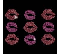 SUPERDANT 9 pcs Lips Iron on Rhinestones Transfer T-Shirt Crystal Heat Transfer Lips Crystal Stickers Hotfix Rhinestone Bling Decals for Girl's Clothing Tote Bag DIY Art Craft for Valentine's Day