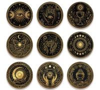 SUPERDANT 9 Pcs Mystical Wood Coasters Black Round 4 Inch/10 cm Ultra-Slim 0.5 cm Water-Seal Star Pattern Drink Mats for Coffee Table Desk Housewarming Gift Black