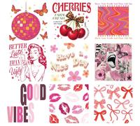 SUPERDANT 9 PCS Pink Girl Iron on Transfer Paper Have a Nice Day Heat Transfer Sticker Colorful Lips Iron-on Decals DTF Transfers Ready to Press for T-Shirt Canvas Bags Jackets DIY Crafts Girl's Gift