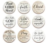SUPERDANT 9 Pcs Wooden Bible Coasters 4 Inch/10 cm Round Drink Coasters Colorful Scripture Design Gift Box for Coffee Table Protection Gift of Christ