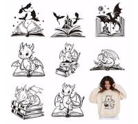 SUPERDANT 9 Sheets Dinosaur Book Iron on Transfers Black Heat Transfer Film Stickers Set Clothing Iron on Decals for Boy T-Shirt Hoodie Canvas Bags Pillow Jackets DIY Crafts