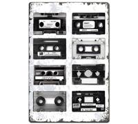 SUPERDANT 90s Retro Music Tape Metal Signs Cassette Tapes Tin Sign Black and White Vintage Tin Signs Wall Art Retro Decor for Living Room Bedroom Music Room Bar Club Man Cave 30x20cm