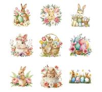 SUPERDANT 9PCS Iron On Transfer Paper Watercolor Easter Rabbit Heat Transfer Sticker Cute Eggs Hot Press Patch Decals Applique DIY Decoration for Clothes T-Shirts Cushion and Canvas Bags