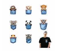 SUPERDANT 9Pcs Pocket Animals Iron on Transfers Panda Leopard Giraffe Heat Transfer Stickers DIY Iron-on Decals Washable DTF Transfers Ready to Press for T-Shirt Clothing Decor