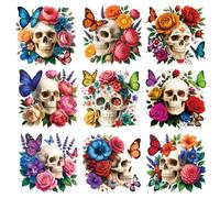 SUPERDANT 9PCS Skull Flowers Iron on Transfers Butterfly Heat Transfer Stickers DIY Iron On Decals Washable Heat Transfers Paper for Clothing T-Shirt Backpacks Bag Pillow Decor Applique