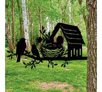 SUPERDANT A Bird's Nest on Branch Metal Garden Decor Birdie's Home Outdoor Garden Ornament Black Silhouette Outdoor Decor Animal Yard Stakes Decorative Metal Wall Art for Lawn Patio Gift for Gardeners