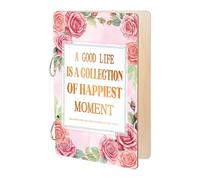 SUPERDANT A Good Life Greeting Card Holder Rose Flowers Wedding Planning Book Wooden Loose Leaf Binder Photo Album 2-Rings Cover Planner Keeper Keepsake Gifts for Bride Wedding Engagement Couple