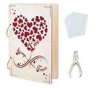 SUPERDANT Always & Forever Love Heart Greeting Card Organizer Romantic Anniversary Greeting Card Binder Wooden Cards Keeper Binder 2-Rings Post Cards Album with Punch and 20 Pockets