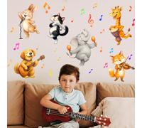 SUPERDANT Animal Play Music Wall Stickers Puppy Fox Elephant Wall Decals Music Instruments Self-Adhesive Sticker Peel and Stick Vinyl Art for Kid's Bedroom Livingroom Nursery Playroom Deocration