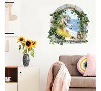 SUPERDANT Arched Window Wall Stickers Sea View Self Adhesive Wall Decals Patchwork Waterproof Peel and Stick Wallie Art for Home Living Room Bedroom Apartment Hotel 96x60cm