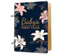 SUPERDANT Baby's First Year Wooden Loose Leaf Binder Lilys Book Reminder Baby Memory Book Baby Journal Scrapbook Photo Album Cover Calendar Keeper Holder Organizer Card Keepsake No Rings