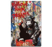 SUPERDANT Banksy Street Graffiti Monkey Metal Signs Inspirational Tin Sign Funny Plaques Abstract Wall Art Poster for Living Room Bedroom Bar Club Man Cave Retro Decor 30x20cm