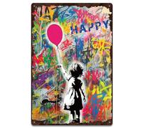 SUPERDANT Banksy Street Graffiti Tin Signs Balloon Girl Metal Sign Poster Colorful Vintage Wall Art Plaque Home Wall Decor for Living Room Bedroom Man Cave Garage Bathroom Bar Decoration
