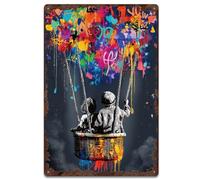 SUPERDANT Banksy Street Graffiti Tin Signs Hot Air Balloon Metal Sign Poster Vintage Wall Art Plaque Home Wall Decor for Living Room Bedroom Man Cave Garage Bathroom Bar Decoration