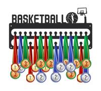 SUPERDANT Basketball Medal Hanger Display Sports Medal Holder Wall Mount Basketball Medals Hanging 30 Hooks Black Metal Medal Display Rack Iron Race Ribbon Award Organizer for Athletes 40x20cm