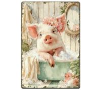 SUPERDANT Bathroom Metal Signs bathtub Pink pPiglet Tin Signs Adorable Pig Wall Plaques Funny Iron Poster Art for Bathroom Restroom Kid's Room Vintage Decor Housewarming Gift