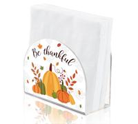SUPERDANT Be Thankful Napkin Holder for Table Pumpkins Apples and Autumn Leaves Acrylic Serviette Dispenser Tabletop Cocktail Napkins Organizer Tissue Paper Towel Stand for Dining Room Thanksgiving