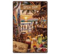 SUPERDANT Beach Bar Metal Sign 20x30cm Colorful Iron Wall Art Rustproof Plaque For Patio Kitchen Bar Indoor Outdoor Decor