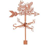 SUPERDANT Bee Flower Weathervane Metal Weather Vane Red Copper Wind Direction Measuring Instrument Roof Installation for Garden Farm Backyard Gazebo Barn Shed Art Decor