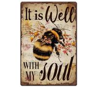 SUPERDANT Bee Sunflower Music Tin Signs, Vintage Wall Decor for Music Room | Note Graphic Design,Iron Material,It Is Well With My Soul,Fit For Man Cave,Club,Living Room