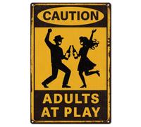SUPERDANT Beer Party Metal Sign Adults At Play Tin Sign Plaque Caution Theme For Housewarming Bar Party Room Garage Indoor Outdoor Wall Art Vintage 30x20cm/12x8 Inch