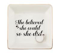 SUPERDANT Believed Could Did Jewellery Tray Square-shaped Jewellery Dish Inspirational Quotes Trinket Tray Decorative Ring Holder Mother's Day Gift Bedroom Decor