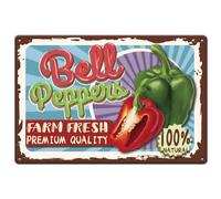 SUPERDANT Bell Pepper Metal Signs Vegetables Tin Signs Farm Fresh Wall Art Plaque Grocery Poster Vintage Decor for Farm Home Kitchen Food Market Retro Signs Decoration 30x20cm