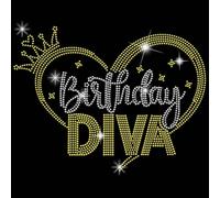 SUPERDANT Birthday Diva Crystal Rhinestone Decals Crown Rhinestone Transfers Patches Stars Heart Shape Iron on Applique Diamond Heat Transfer Sticker for Birthday Decoration