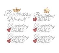 SUPERDANT Birthday Queen Squad Crystal Rhinestone Decals Crown Iron On Transfer Decals Hotfix Transfer Hotfix Rhinestone Decal Repair Applique for Clothing Pants Hoodies Bags DIY Decoration